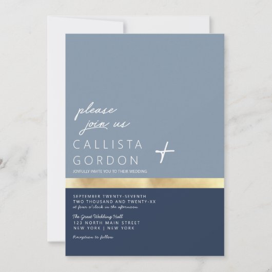 Moderne Dusty Navy Blue Gold Color Block Wedding Kaart (Voorkant)