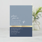 Moderne Dusty Navy Blue Gold Color Block Wedding Kaart (Staand voorkant)