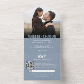 Moderne Dusy Blue Minimalist Photo QR Code Weddens All In One Uitnodiging (Binnen)