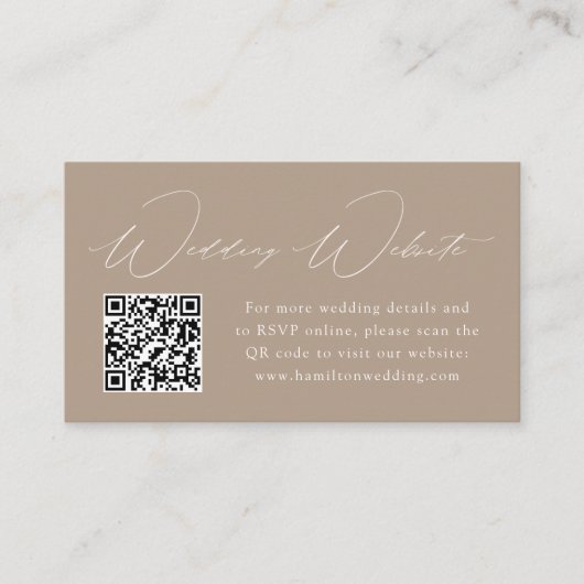 Moderne e legance Taupe Wedding Website QR Code Informatiekaartje (Voorkant)