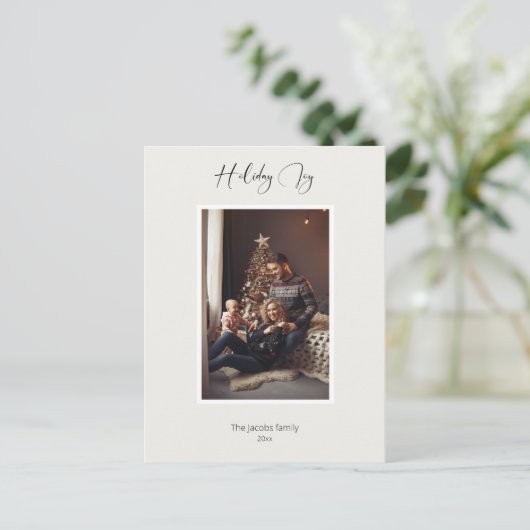 Moderne e-legant-feestdag - Joy Script-foto Briefkaart (Staand voorkant)