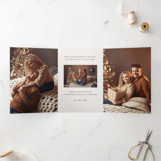 Moderne e-legant-feestdag - Joy Script-foto Drieluik Kaart (Binnen)