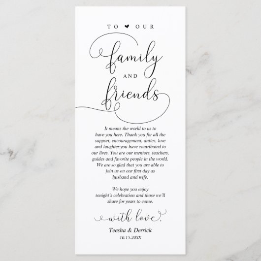 Moderne e-legant, plaatsinstelling Hartelijk dank Programmakaart (Voorkant)