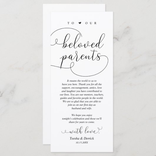 Moderne e-legant, plaatsinstelling Hartelijk dank Programmakaart (Voorkant / Achterkant)