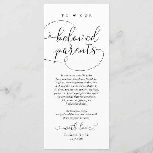 Moderne e-legant, plaatsinstelling Hartelijk dank Programmakaart (Voorkant)