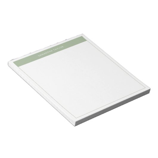 Moderne e legant Sage Green Simple Border Name Notitieblok (Schuin)