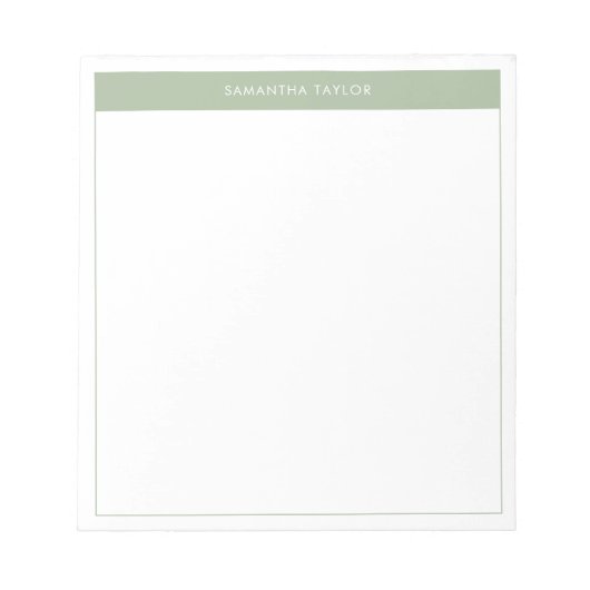 Moderne e legant Sage Green Simple Border Name Notitieblok (Voorkant)