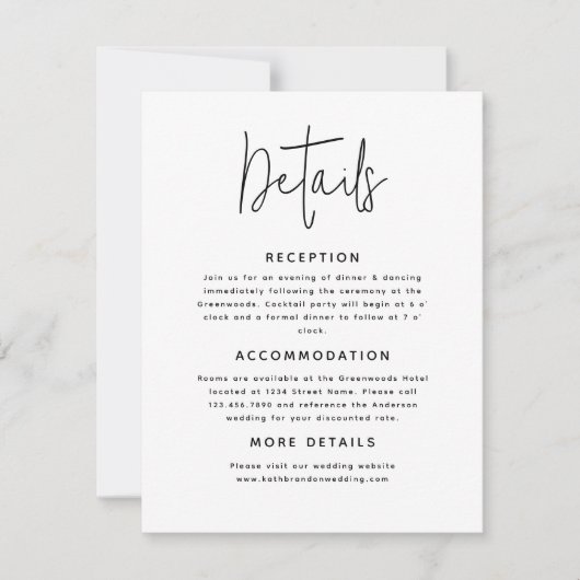 Moderne e legant Script Calligraphy Wedding Detail (Voorkant)