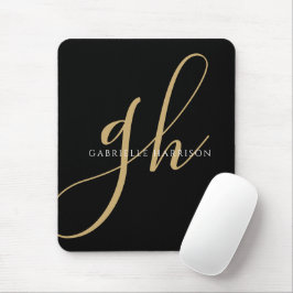 Moderne e legant Script Monogram naam zwart Gold Muismat