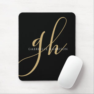 Moderne e legant Script Monogram naam zwart Gold Muismat