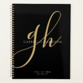 Moderne e legant Script Monogram naam zwart Gold Planner (Voorkant)