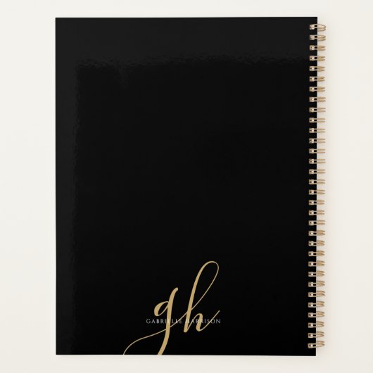 Moderne e legant Script Monogram naam zwart Gold Planner (Achterkant)