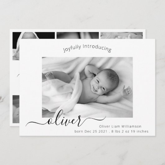 Moderne e legant Script Photo Collage New Baby Bir Aankondiging (Voorkant / Achterkant)