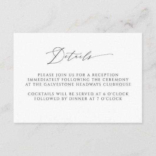 Moderne e legant Script Wedding Details Informatiekaartje (Voorkant)