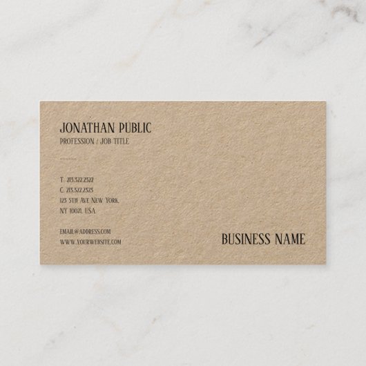 Moderne echte Kraft papier professionele Sjabloon Visitekaartje (Achterkant)