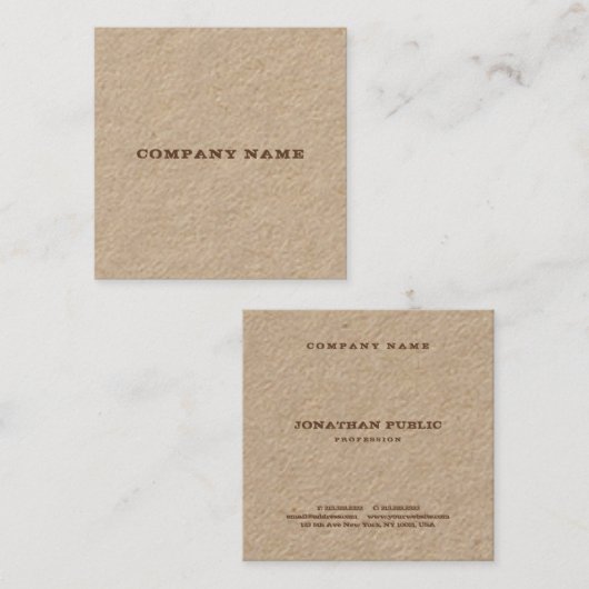 Moderne echte Kraft-papier verdrietige tekst Sjabl Vierkante Visitekaartje (Voorkant / Achterkant)