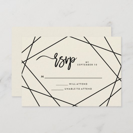 Moderne Ecru en zwarte geometrische bruiloft RSVP (Voorkant / Achterkant)
