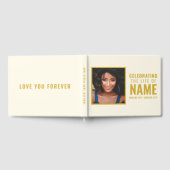 Moderne Ecru Gold Foto Viering van het Leven Gastenboek (Volledig)