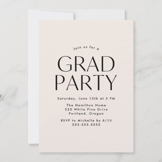 Moderne Edge Cream Photo Graduparty Kaart (Achterkant)