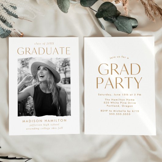 Moderne Edge Gold Photo Graduation Party Kaart