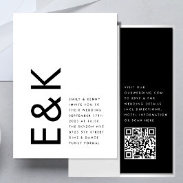 Moderne EDITABLE Bold Monogram QR CODE RSVP Wedden Kaart