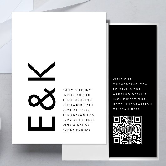 Moderne EDITABLE Bold Monogram QR CODE RSVP Wedden Kaart