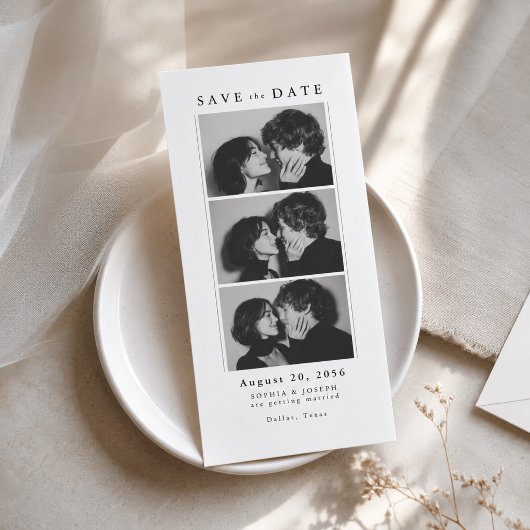 Moderne Editoriale Fotostrip Klassiek Serif Trouwd Save The Date