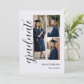 Moderne Editoriële Script Multi-Foto Afstudeerplec Kaart (Staand voorkant)