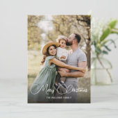 Moderne één foto familie kerst feestdagenkaart (Staand voorkant)