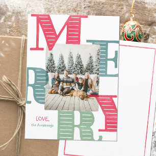 Moderne Eén Foto Watercolor Typografie Feestdagenkaart
