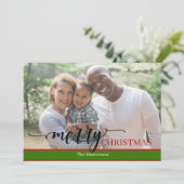 Moderne Een Foto Zalig Kerstmis Calligraphy Kaart (Staand voorkant)