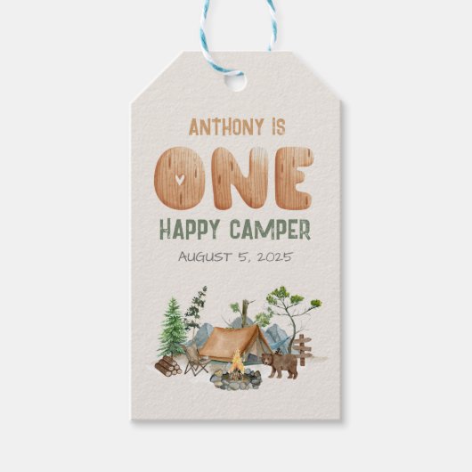 Moderne één gelukkige Waterverf van de Camper 1e v Cadeaulabel (Voorkant)