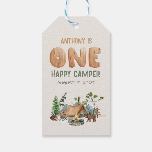 Moderne één gelukkige Waterverf van de Camper 1e v Cadeaulabel (Achterkant)