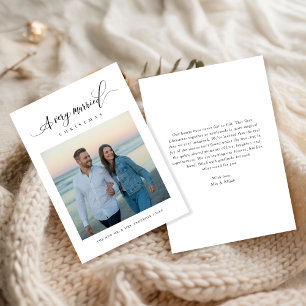 Moderne 'Een heel getrouwd kerstscript' strandfoto Feestdagenkaart