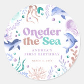 Moderne Eender onder de Zee Dolfijn Retro Eerste V Ronde Sticker (Voorkant)