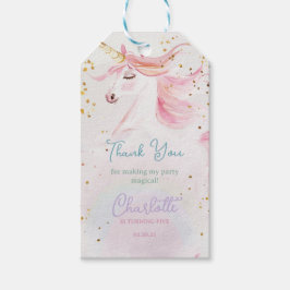 Moderne Eenhoorn en Regenboog Pastelverjaardag Cadeaulabel