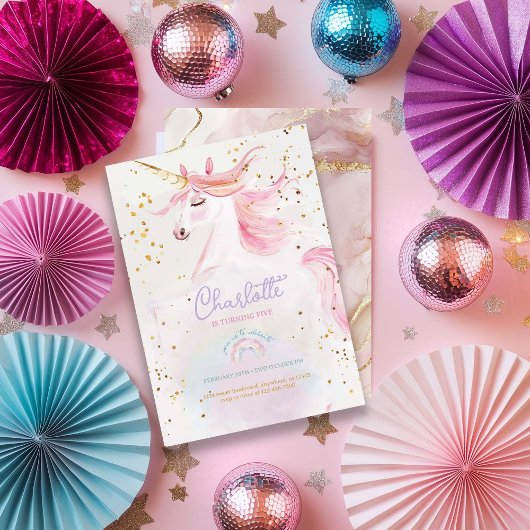 Moderne Eenhoorn en Regenboog Pastelverjaardag Kaart