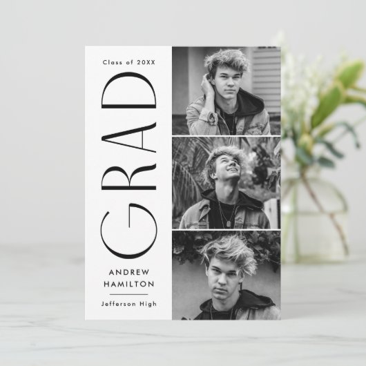 Moderne eenvoud 3 Fotocollage Afstuderen Aankondiging (Staand voorkant)