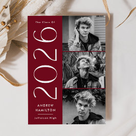 Moderne eenvoud Burgundy 3 Foto 2023 Afstuderen Aankondiging