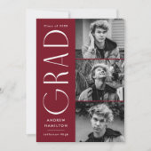 Moderne eenvoud Burgundy 3 Foto Afstuderen Aankondiging (Voorkant)