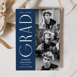 Moderne Eenvoud Navy 3 Foto Collage Afstuderen Aankondiging