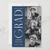 Moderne Eenvoud Navy 3 Foto Collage Afstuderen Aankondiging (Voorkant)