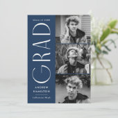 Moderne Eenvoud Navy 3 Foto Collage Afstuderen Aankondiging (Staand voorkant)