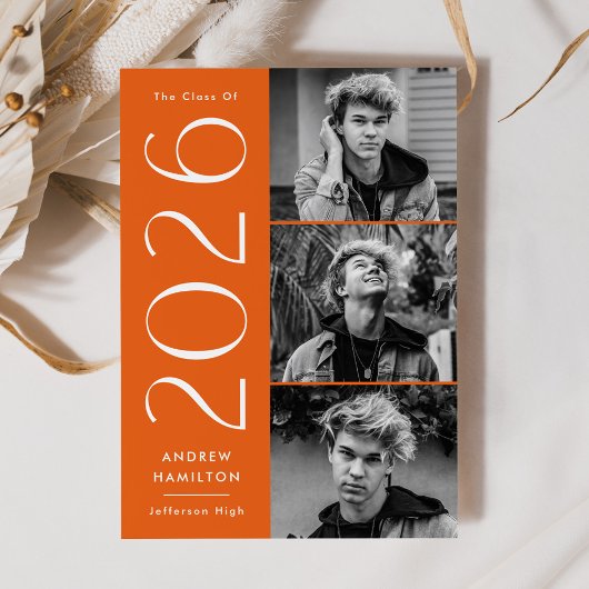 Moderne Eenvoud Oranje 3 Foto 2026 Afstuderen Aankondiging