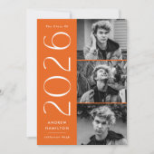 Moderne Eenvoud Oranje 3 Foto 2026 Afstuderen Aankondiging (Voorkant)