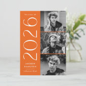 Moderne Eenvoud Oranje 3 Foto 2026 Afstuderen Aankondiging (Staand voorkant)