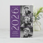 Moderne Eenvoud Paars 3 Foto 2023 Afstuderen Aankondiging (Staand voorkant)