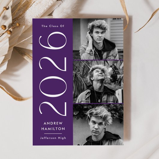 Moderne Eenvoud Paars 3 Foto 2023 Afstuderen Aankondiging