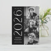 Moderne Eenvoud Zwart 3 Foto 2026 Afstuderen Aankondiging (Staand voorkant)