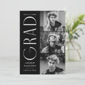 Moderne Eenvoud Zwart 3 Foto Collage Afstuderen Aankondiging (Staand voorkant)